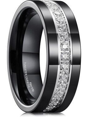 Stylish Men's Tungsten Wedding Band with Sparkling Cubic Zirconia Inlay